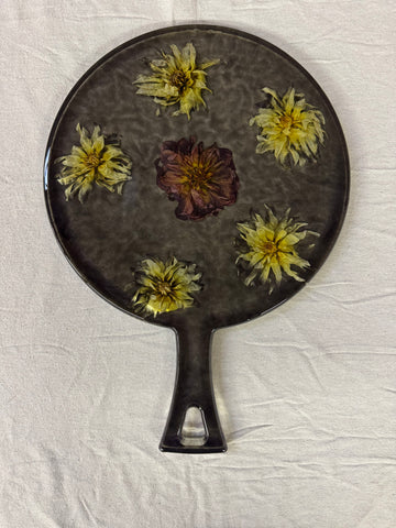 GrayEpoxy & Dried Flowers Charcuterie Board with Handle #EW1010